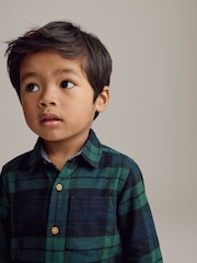Green Tartan Check Plain Long Sleeve Check 100% Cotton Shirt (3mths-7yrs) - Image 3 of 4