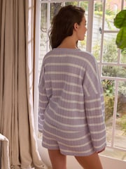 Lilac Purple Stripe Crochet Short Set - Image 3 of 9