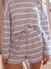 Lilac Purple Stripe Crochet Short Set - Image 5 of 9
