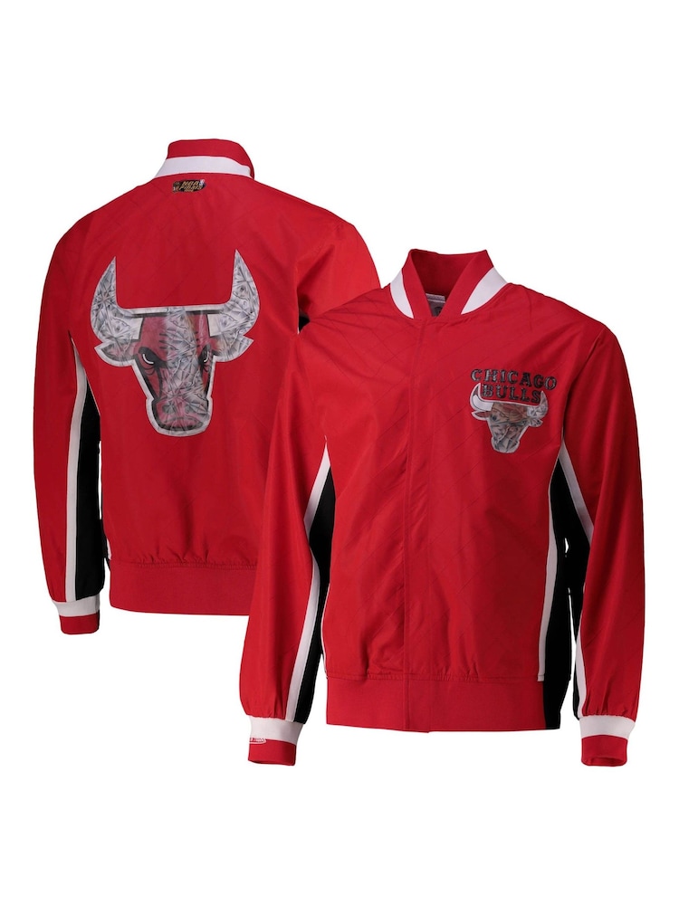 Fanatics Red NBA Chicago Bulls Mitchell & Ness 75th Anniversary Warm Up Jacket - Image 1 of 3 Fanatics Red NBA Chicago Bulls Mitchell & Ness 75th Anniversary Warm Up Jacket - Image 1 of 3