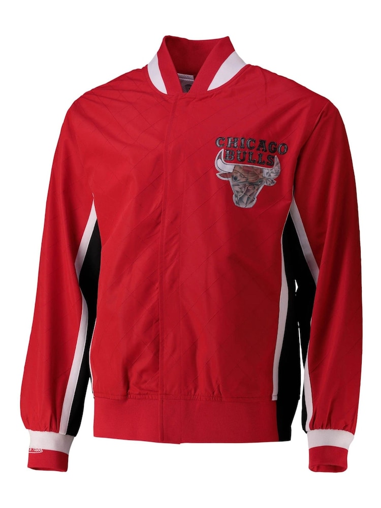 Fanatics Red NBA Chicago Bulls Mitchell & Ness 75th Anniversary Warm Up Jacket - Image 2 of 3 Fanatics Red NBA Chicago Bulls Mitchell & Ness 75th Anniversary Warm Up Jacket - Image 2 of 3