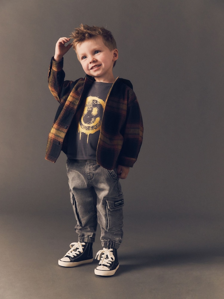 Brown Check Shirt & Smiley T-Shirt 100% Cotton Long Sleeve Check Shirt and T-Shirt Set (3mths-7yrs) - Image 1 of 7