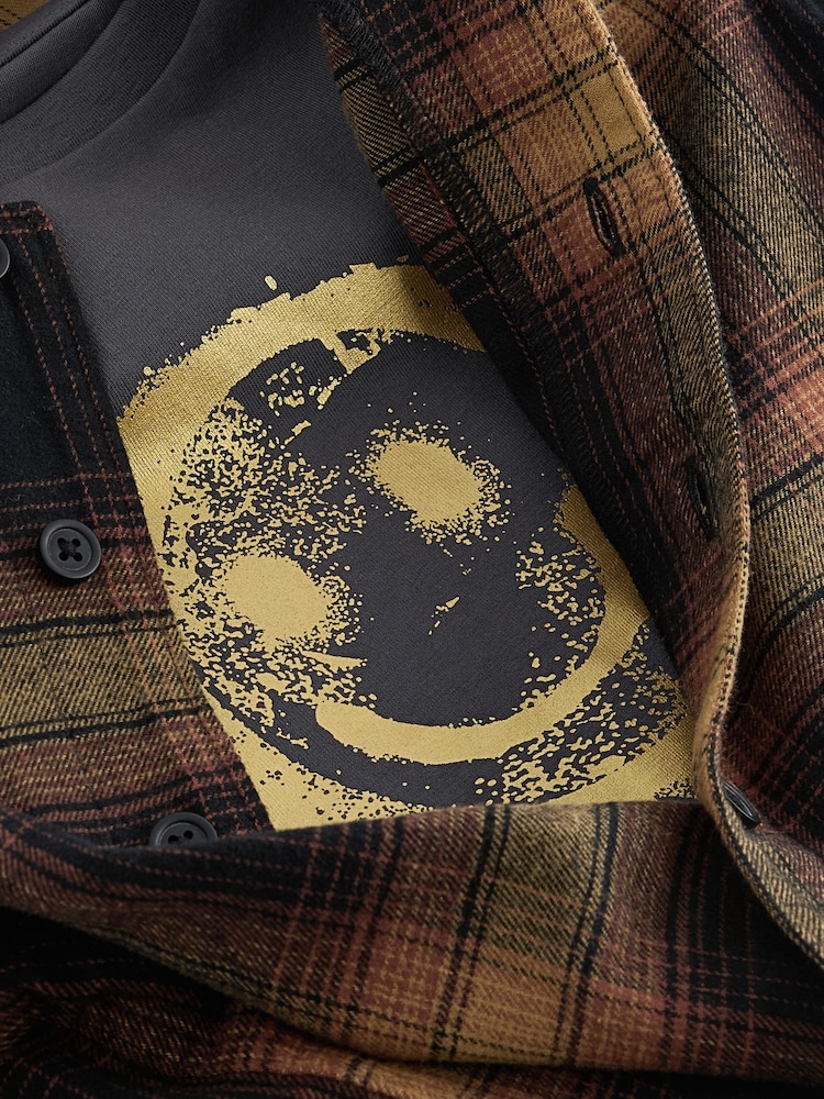 Brown Check Shirt & Smiley T-Shirt 100% Cotton Long Sleeve Check Shirt and T-Shirt Set (3mths-7yrs) - Image 7 of 7