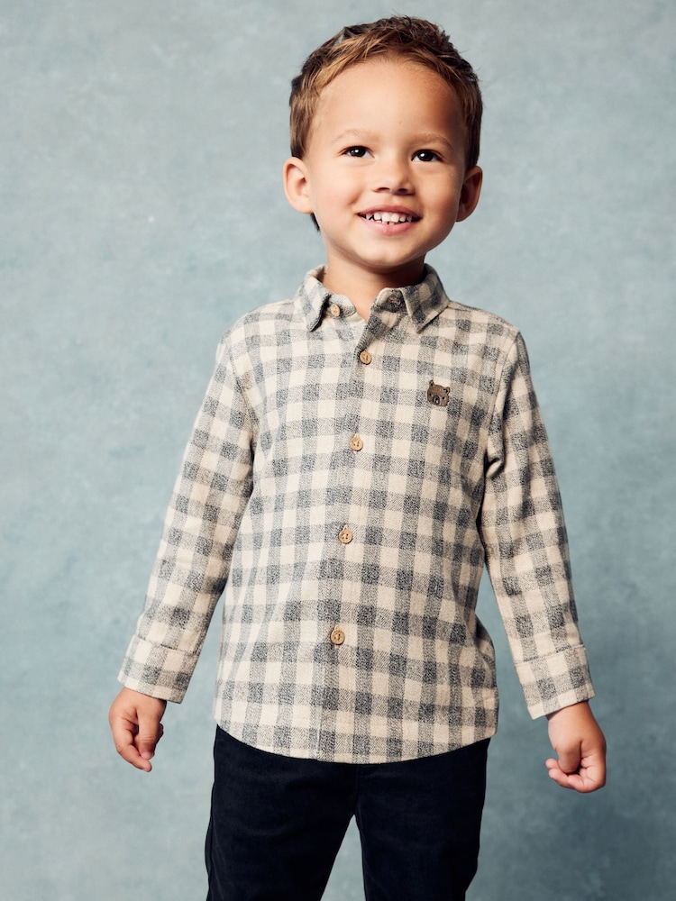Neutral/Grey Scandi Check Character Long Sleeve Check 100% Cotton Shirt (3mths-7yrs) - Image 1 of 1 Neutral/Grey Scandi Check Character Long Sleeve Check 100% Cotton Shirt (3mths-7yrs) - Image 1 of 1