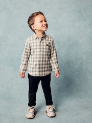 Neutral/Grey Scandi Check Character Long Sleeve Check 100% Cotton Shirt (3mths-7yrs) - Image 1 of 3