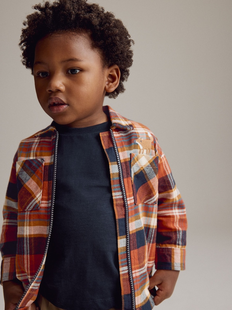 Orange Check Long Sleeve Check 100% Cotton Shirt (3mths-7yrs) - Image 1 of 10