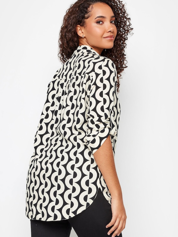 M&Co Black & White Tab Detail 3/4 Sleeve Shirt - Image 2 of 5 M&Co Black & White Tab Detail 3/4 Sleeve Shirt - Image 2 of 5