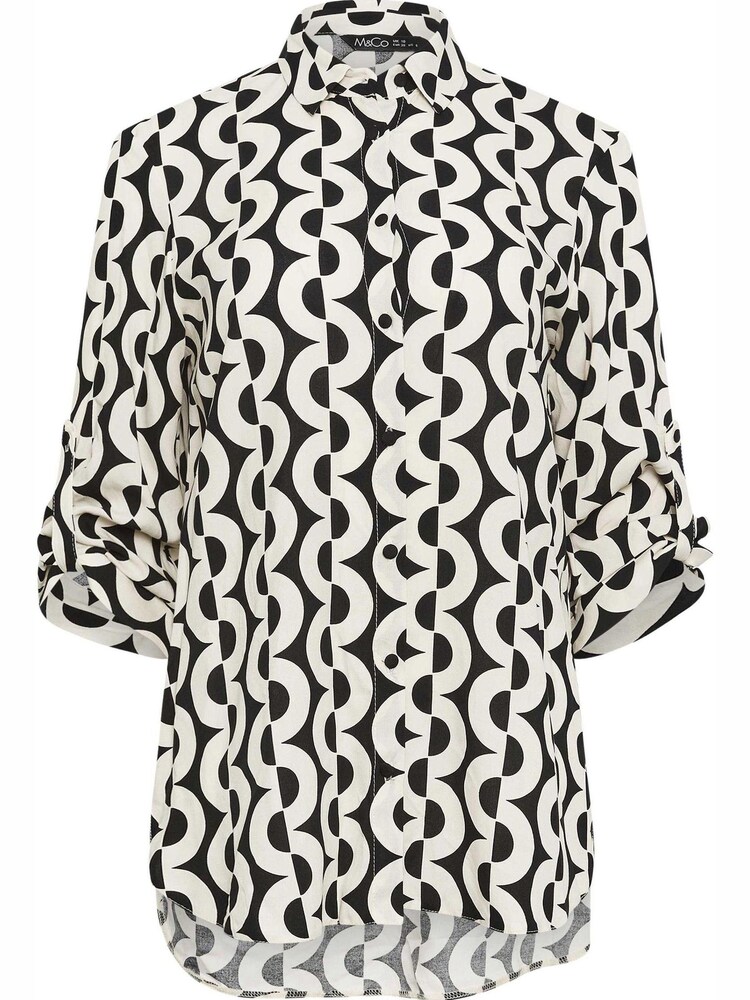 M&Co Black & White Tab Detail 3/4 Sleeve Shirt - Image 5 of 5