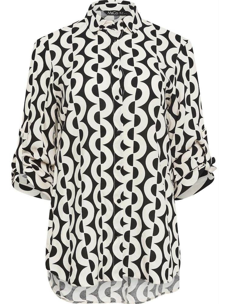 M&Co Black & White Tab Detail 3/4 Sleeve Shirt - Image 5 of 5 M&Co Black & White Tab Detail 3/4 Sleeve Shirt - Image 5 of 5
