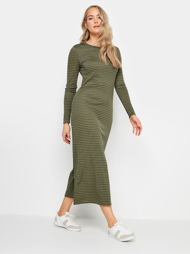 Long Tall Sally Green Long Sleeve Stripe Ribbed Dress - Image 2 of 5