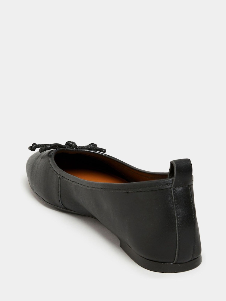 Long Tall Sally Black Leather Ballerina Pumps - Image 4 of 8