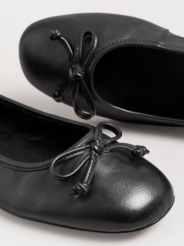 Long Tall Sally Black Leather Ballerina Pumps - Image 6 of 8