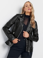 Long Tall Sally Black Leather Biker Jacket - Image 2 of 5