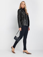 Long Tall Sally Black Leather Biker Jacket - Image 3 of 5