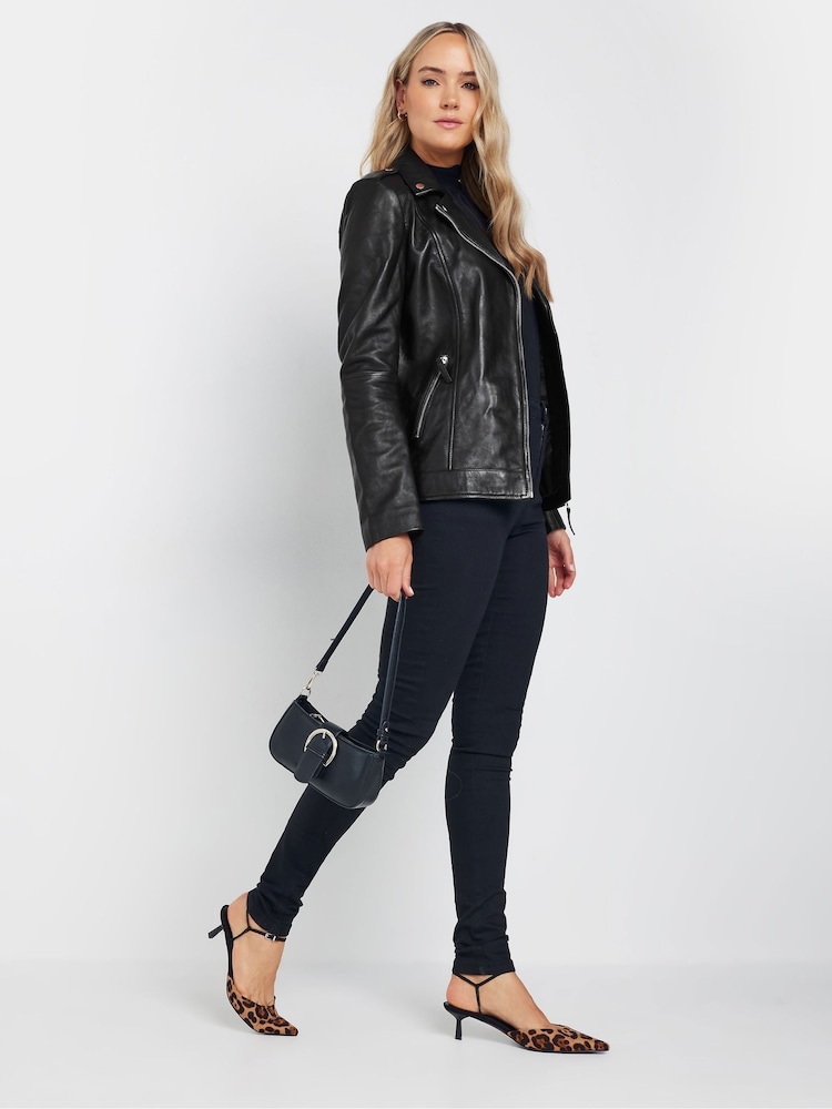 Long Tall Sally Black Leather Biker Jacket - Image 3 of 5