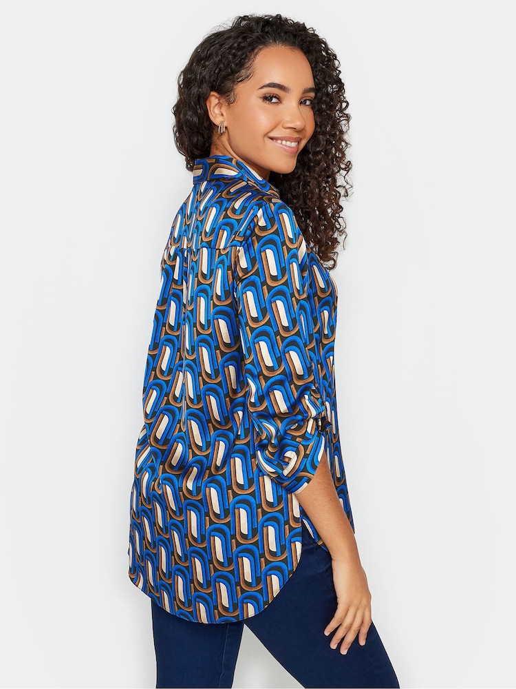 M&Co Blue Multi Tab Detail 3/4 Sleeve Shirt - Image 2 of 4