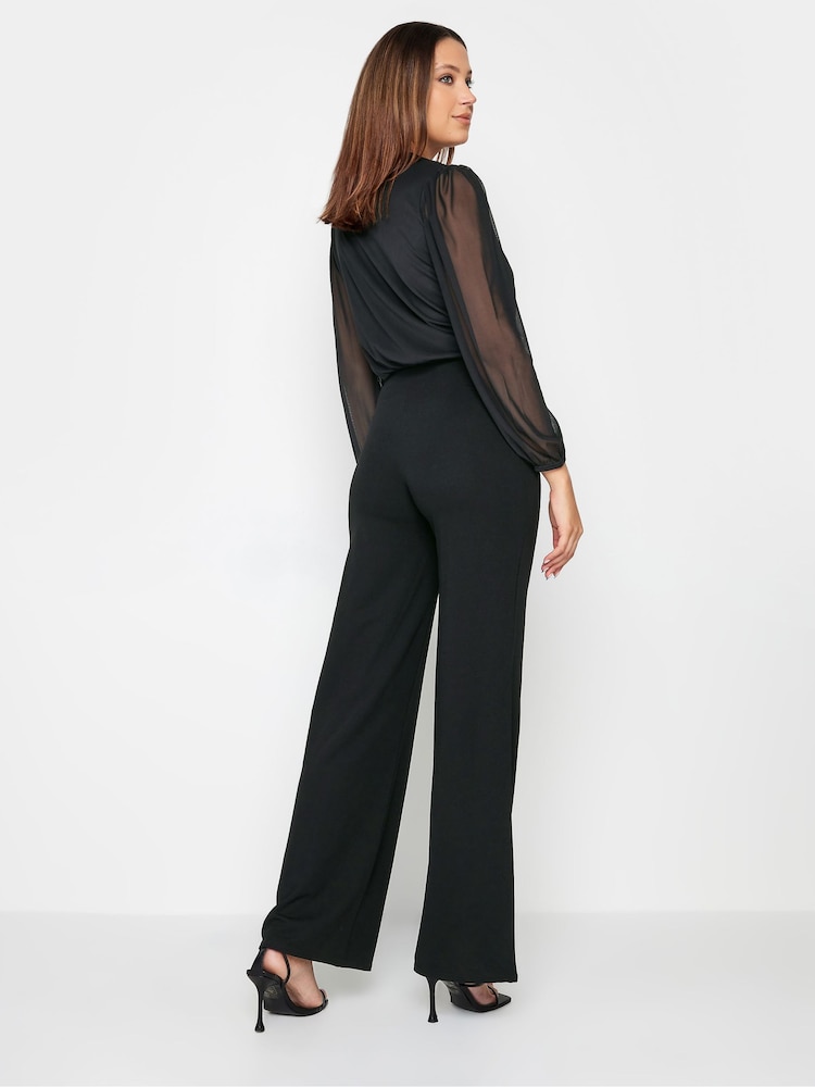 Long Tall Sally Black Mesh Sleeve Wrap Jumpsuit - Image 2 of 4