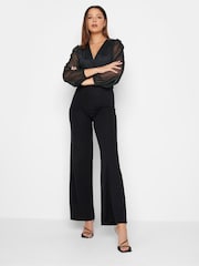 Long Tall Sally Black Mesh Sleeve Wrap Jumpsuit - Image 3 of 4