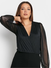 Long Tall Sally Black Mesh Sleeve Wrap Jumpsuit - Image 4 of 4