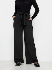 PixieGirl Petite Black Belted Wide Leg Trousers - Image 1 of 5
