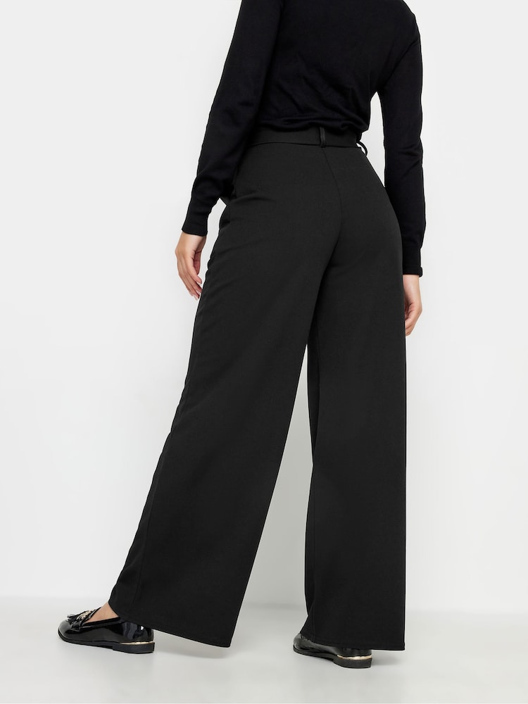 PixieGirl Petite Black Belted Wide Leg Trousers - Image 2 of 5