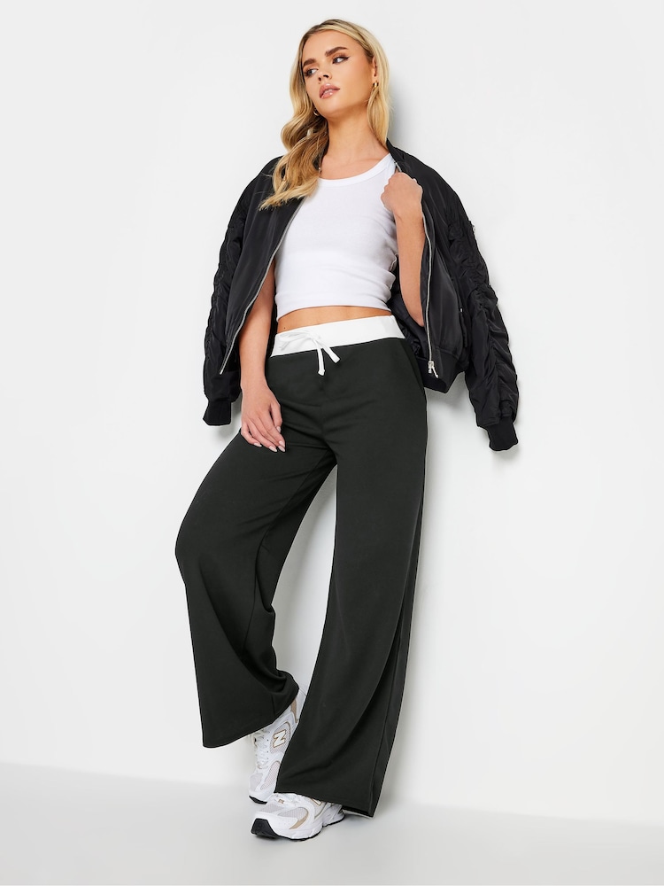 PixieGirl Petite Black Contrast Waist Wide Leg Trousers - Image 1 of 5
