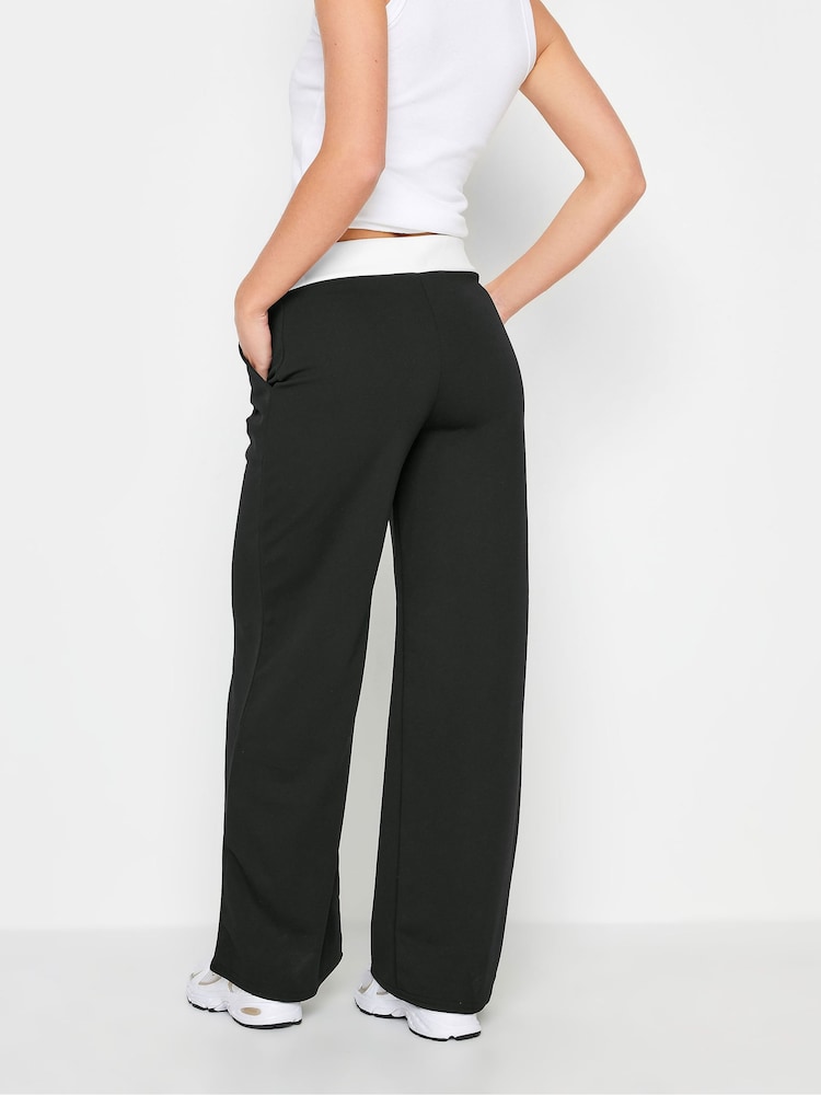 PixieGirl Petite Black Contrast Waist Wide Leg Trousers - Image 2 of 5