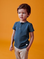 Blue Short Sleeve Henley Neck T-Shirt (3mths-7yrs) - Image 1 of 6