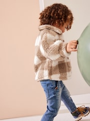 Tan Brown Checkerboard Borg Fleece Shacket (3mths-7yrs) - Image 4 of 10