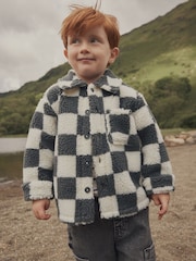 Grey Checkerboard Borg Fleece Shacket (3mths-7yrs) - Image 1 of 9