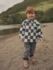 Grey Checkerboard Borg Fleece Shacket (3mths-7yrs) - Image 2 of 9