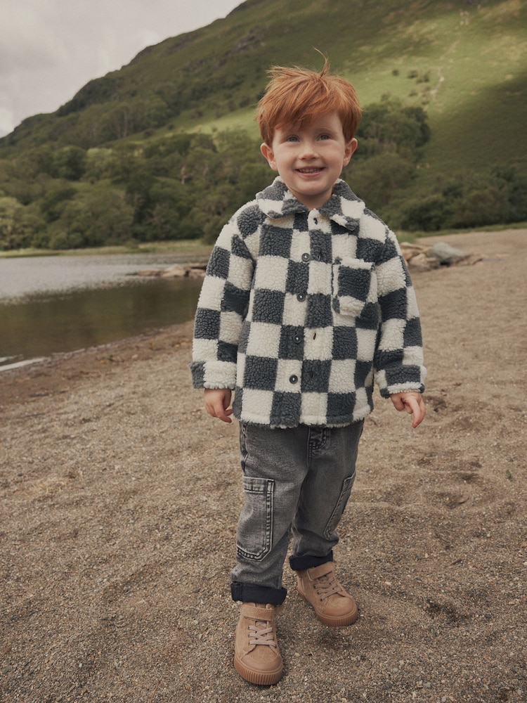 Grey Checkerboard Borg Fleece Shacket (3mths-7yrs) - Image 2 of 9
