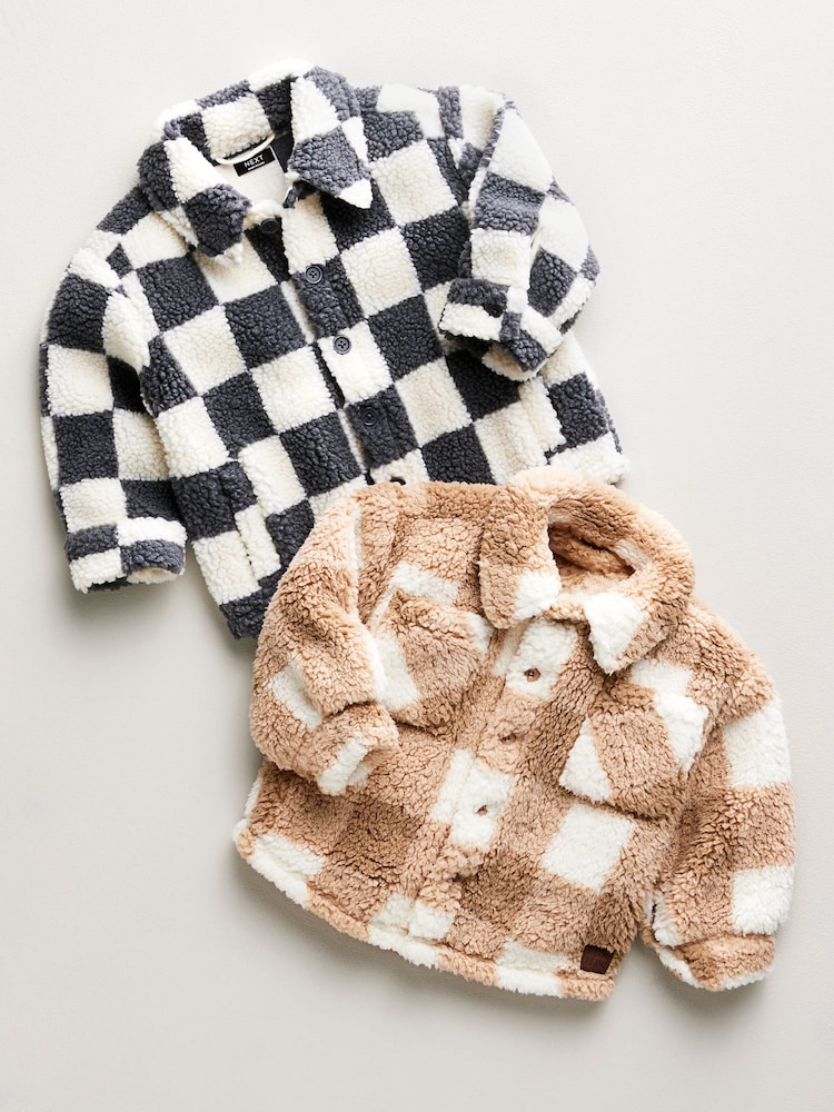 Grey Checkerboard Borg Fleece Shacket (3mths-7yrs) - Image 9 of 9