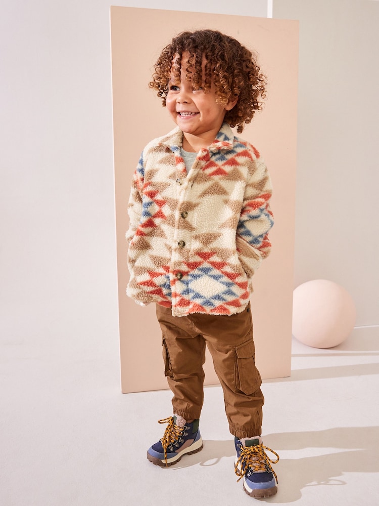 Neutral Pattern Borg Fleece Shacket (3mths-7yrs) - Image 2 of 7
