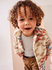 Neutral Pattern Borg Fleece Shacket (3mths-7yrs) - Image 4 of 7