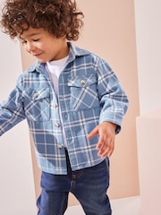 Light Blue 100% Cotton Long Sleeve Check Shirt and T-Shirt Set (3mths-7yrs) - Image 1 of 10