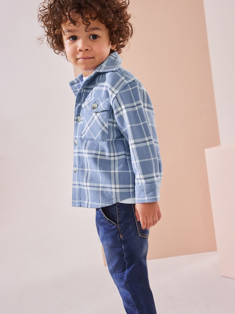 Light Blue 100% Cotton Long Sleeve Check Shirt and T-Shirt Set (3mths-7yrs) - Image 2 of 10