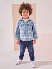 Light Blue 100% Cotton Long Sleeve Check Shirt and T-Shirt Set (3mths-7yrs) - Image 3 of 10