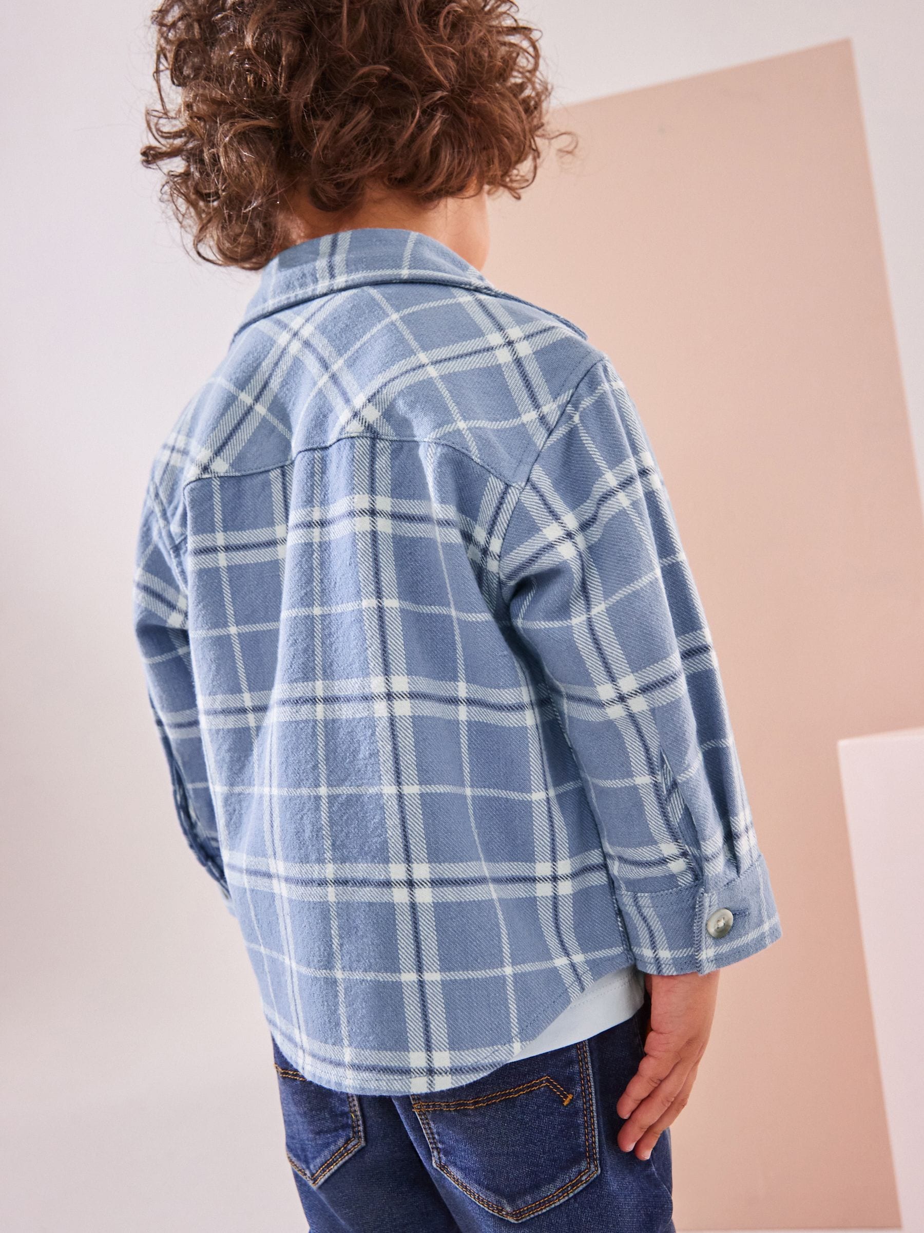 Buy Light Blue 100% Cotton Long Sleeve Check Shirt and T-Shirt Set  (3mths-7yrs) from Next Luxembourg