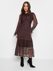 PixieGirl Petite Black Longsleeve Mesh Midaxi Dress - Image 1 of 5