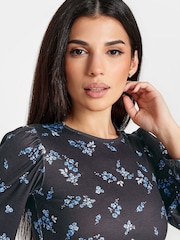 PixieGirl Petite Blue Longsleeve Empire Midaxi Dress - Image 3 of 4