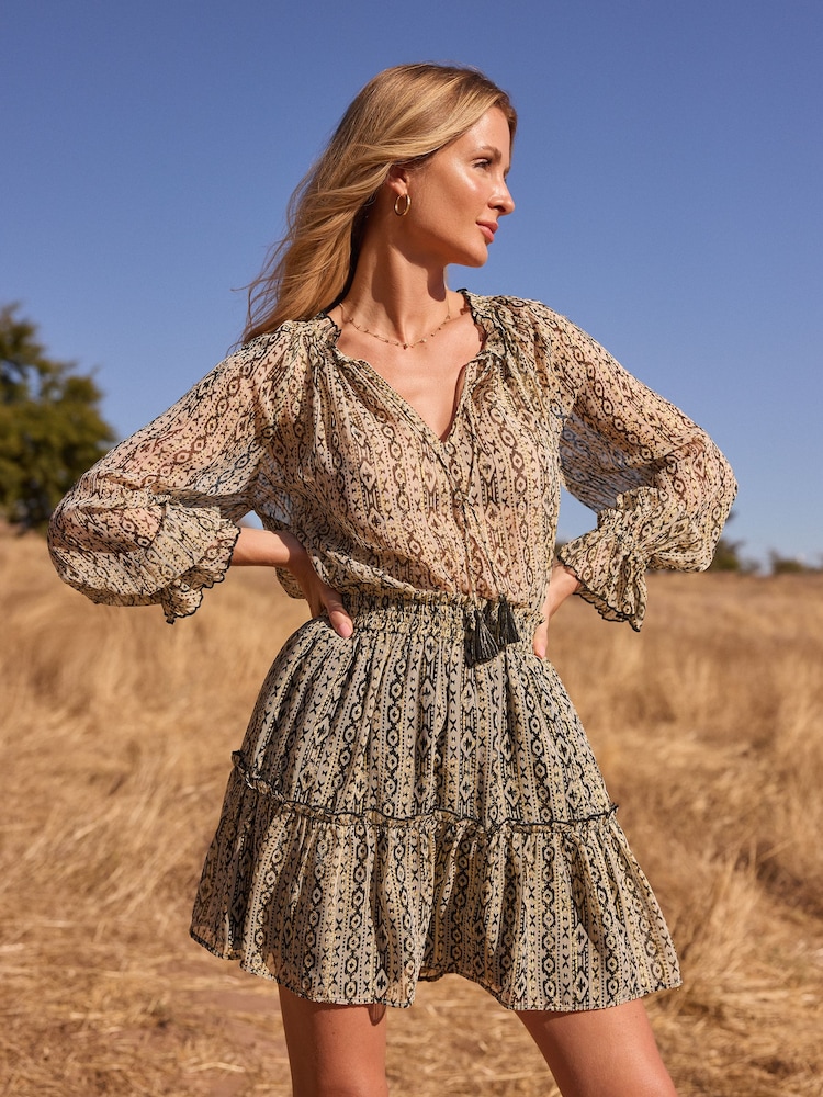 Friends Like These Gold Petite Long Sleeve Blouson Blouse Co-ord - Image 1 of 5