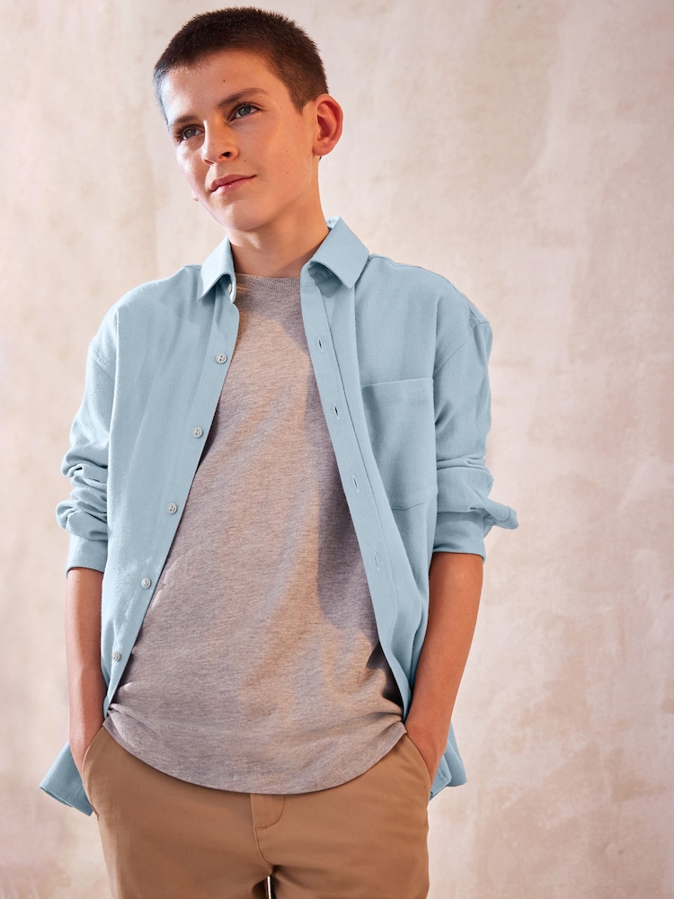 Blue Plain Long Sleeve Twill Shirt (3-16yrs) - Image 1 of 6 Blue Plain Long Sleeve Twill Shirt (3-16yrs) - Image 1 of 6
