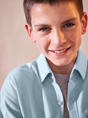 Blue Plain Long Sleeve Twill Shirt (3-16yrs) - Image 3 of 6