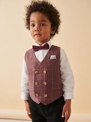 Plum Purple Check Waistcoat Set With Shirt And Bow Tie (3mths-7yrs) - Image 1 of 10