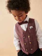 Plum Purple Check Waistcoat Set With Shirt And Bow Tie (3mths-7yrs) - Image 2 of 10