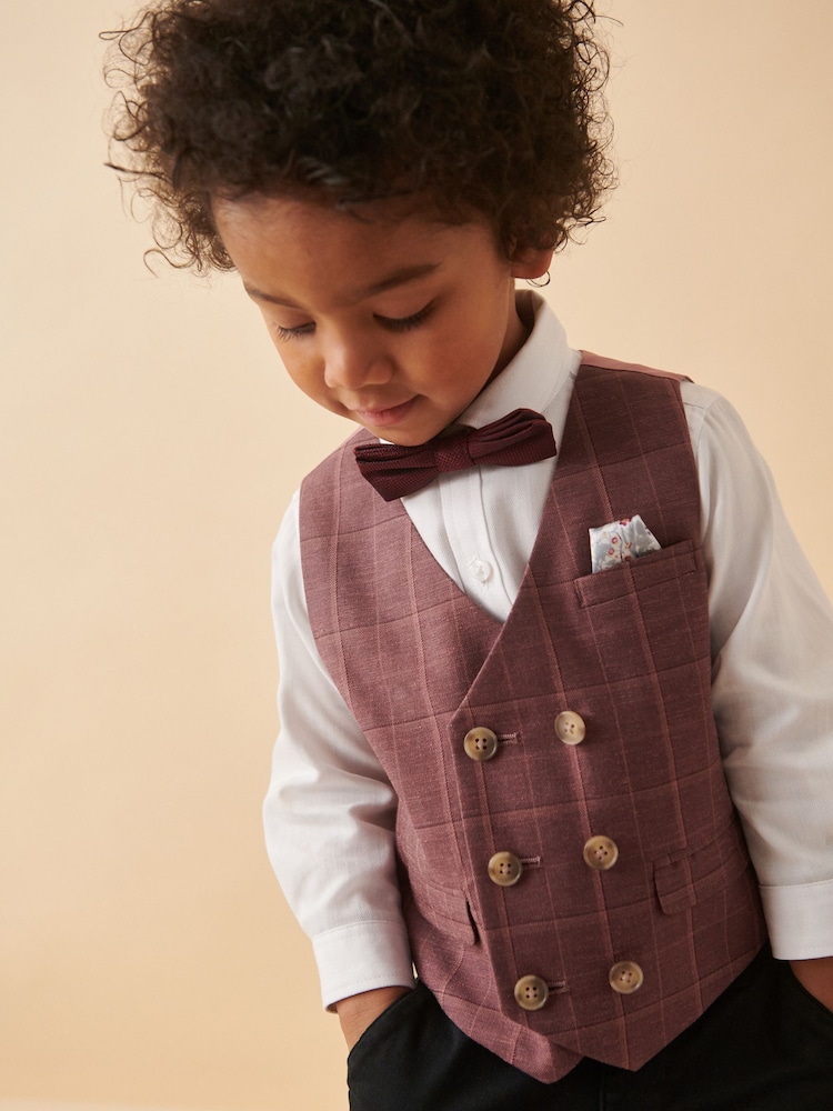 Plum Purple Check Waistcoat Set With Shirt And Bow Tie (3mths-7yrs) - Image 2 of 10