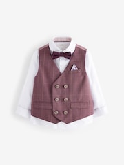 Plum Purple Check Waistcoat Set With Shirt And Bow Tie (3mths-7yrs) - Image 5 of 10