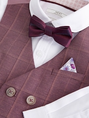 Plum Purple Check Waistcoat Set With Shirt And Bow Tie (3mths-7yrs) - Image 9 of 10