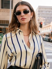 Friends Like These Blue Stripe Satin Button Through Shirt - Image 1 of 4